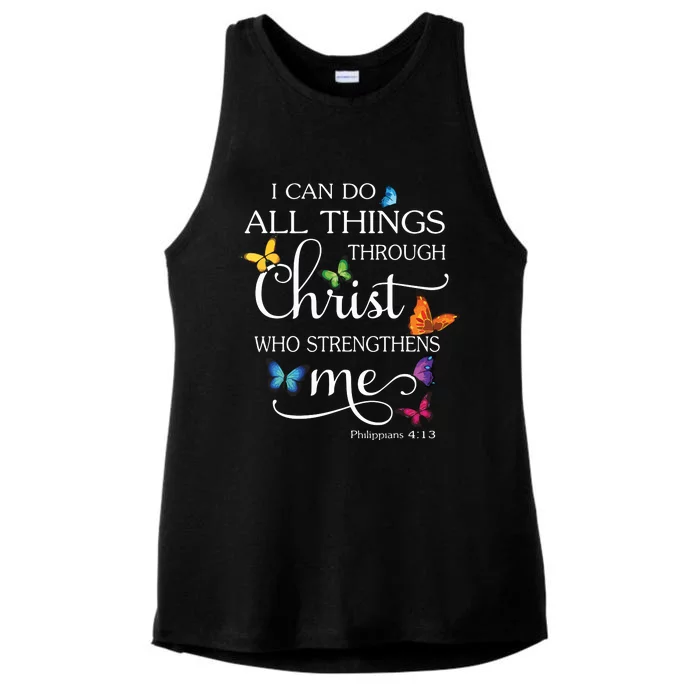 I Can Do All Things Through Christ Butterfly Art Religious Ladies Tri-Blend Wicking Tank