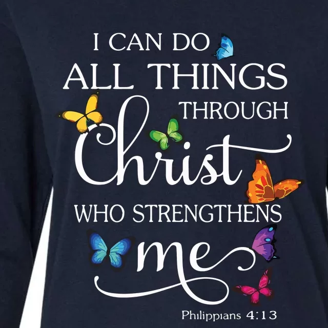 I Can Do All Things Through Christ Butterfly Art Religious Womens Cotton Relaxed Long Sleeve T-Shirt