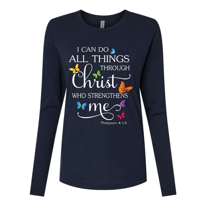 I Can Do All Things Through Christ Butterfly Art Religious Womens Cotton Relaxed Long Sleeve T-Shirt