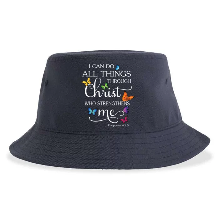 I Can Do All Things Through Christ Butterfly Art Religious Sustainable Bucket Hat