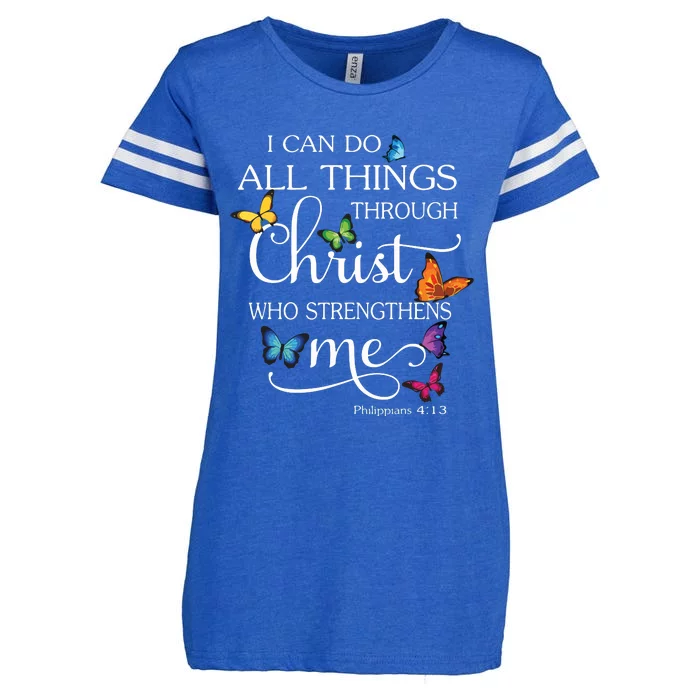 I Can Do All Things Through Christ Butterfly Art Religious Enza Ladies Jersey Football T-Shirt