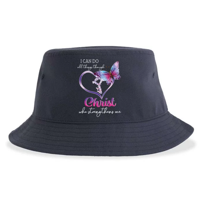 I Can Do All Things Through Christ Butterfly Art Easter Day Sustainable Bucket Hat