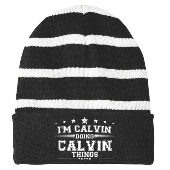 Im Calvin Doing Calvin Things Striped Beanie with Solid Band