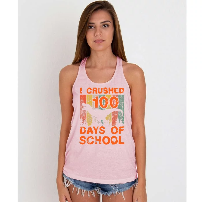 I Crushed Days Of School 100th Day 100 Raptor Dinosaur Great Gift Women's Knotted Racerback Tank