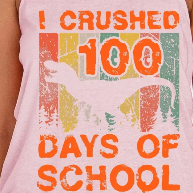 I Crushed Days Of School 100th Day 100 Raptor Dinosaur Great Gift Women's Knotted Racerback Tank