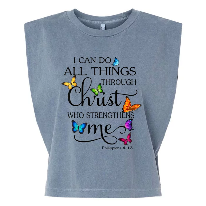 I Can Do All Things Through Christ Butterfly Art Religious Garment-Dyed Women's Muscle Tee