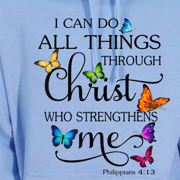 I Can Do All Things Through Christ Butterfly Art Religious Unisex Surf Hoodie