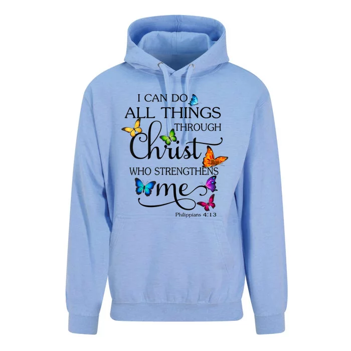 I Can Do All Things Through Christ Butterfly Art Religious Unisex Surf Hoodie