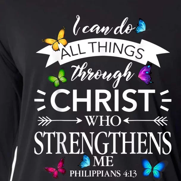 I Can Do All Things Through Christ Butterfly Art Religious Cooling Performance Long Sleeve Crew