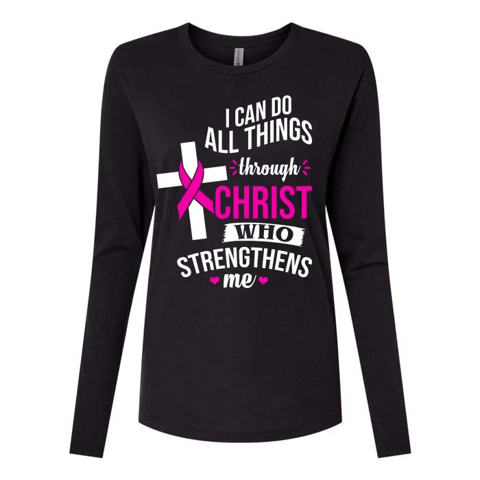 I Can Do All Things Through Christ Who Strengthens Me Breast Cancer Womens Cotton Relaxed Long Sleeve T-Shirt