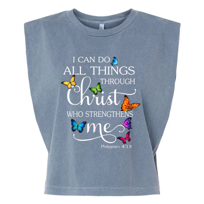 I Can Do All Things Through Christ Butterfly Art Religious Garment-Dyed Women's Muscle Tee