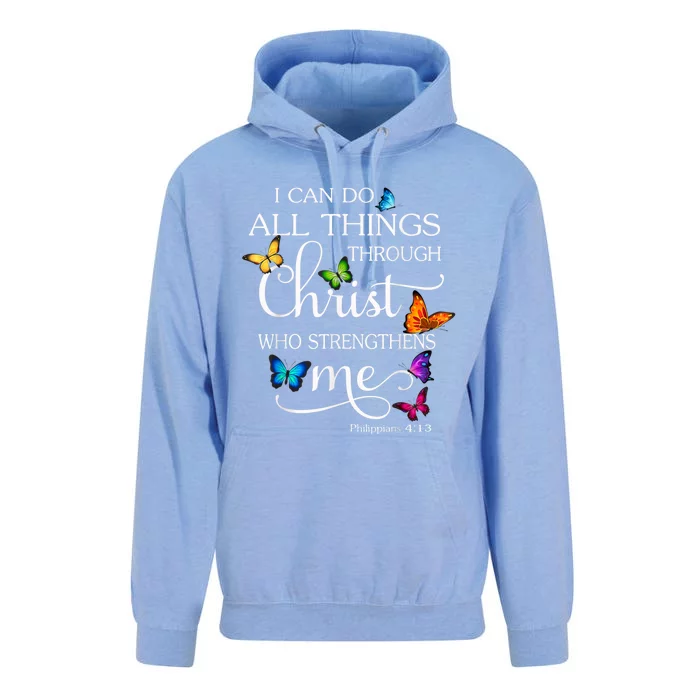 I Can Do All Things Through Christ Butterfly Art Religious Unisex Surf Hoodie