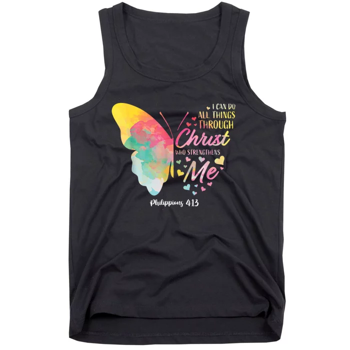 I Can Do All Things Through Christ Religous Bible Butterfly Tank Top