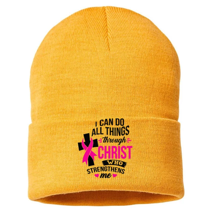 I Can Do All Things Through Christ Breast Cancer Awareness Sustainable Knit Beanie