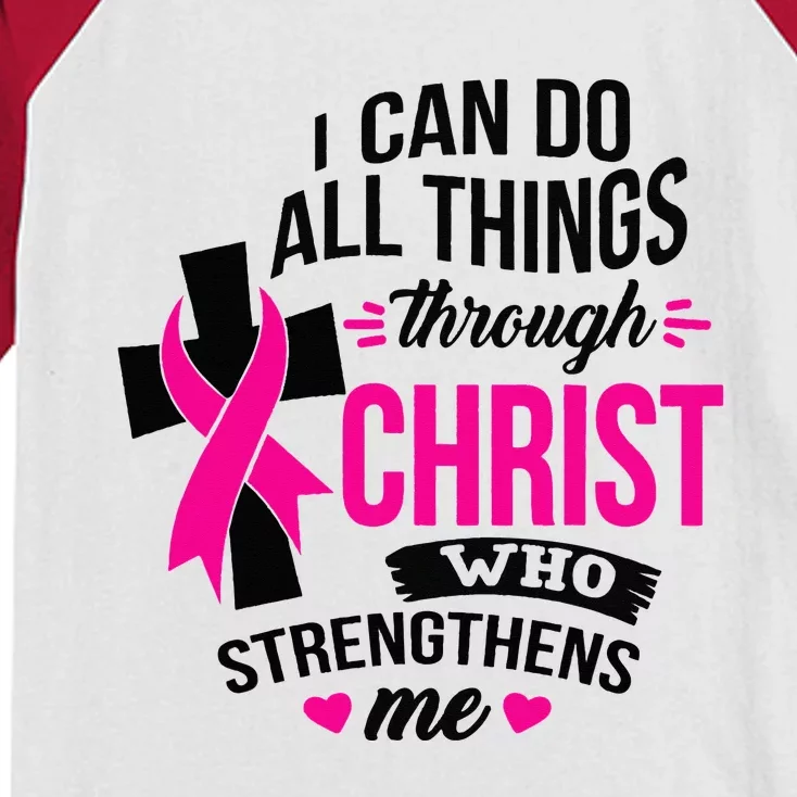 I Can Do All Things Through Christ Breast Cancer Awareness Kids Colorblock Raglan Jersey