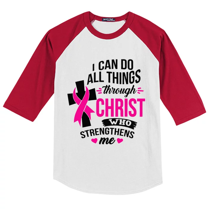 I Can Do All Things Through Christ Breast Cancer Awareness Kids Colorblock Raglan Jersey