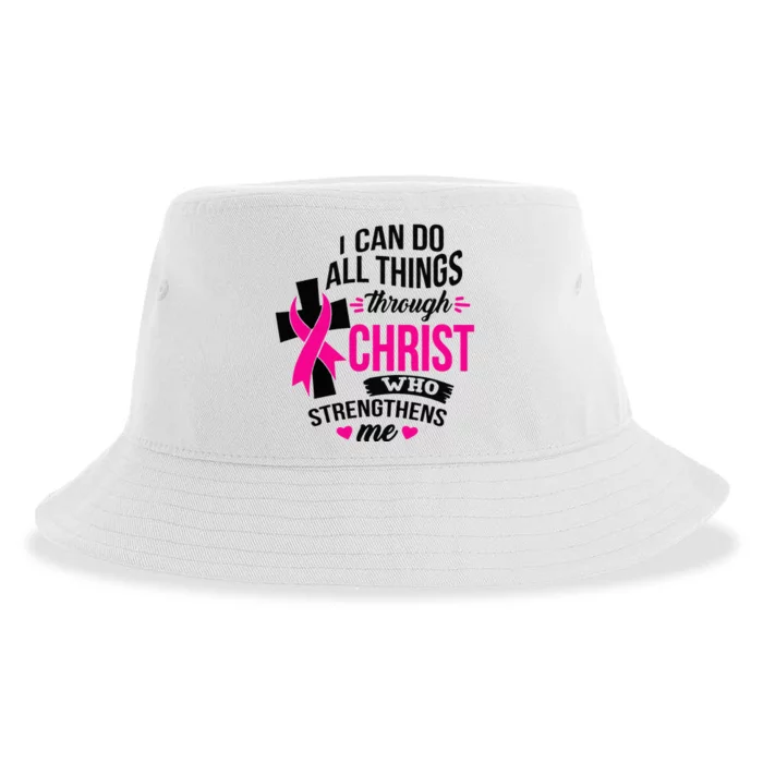 I Can Do All Things Through Christ Breast Cancer Awareness Sustainable Bucket Hat