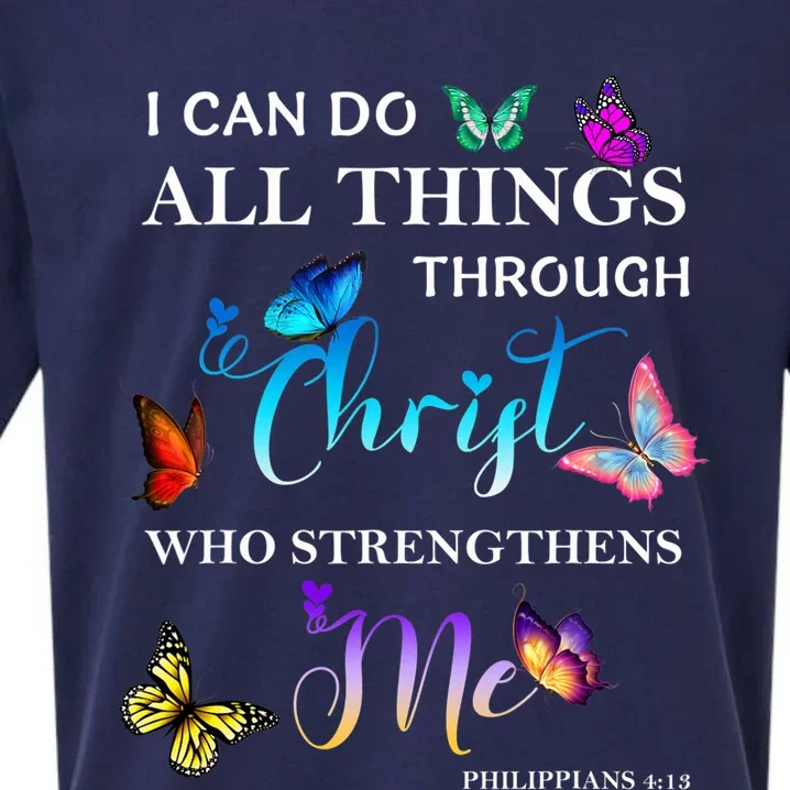 I Can Do All Things Through Christ Butterfly Art Religious Sueded Cloud Jersey T-Shirt