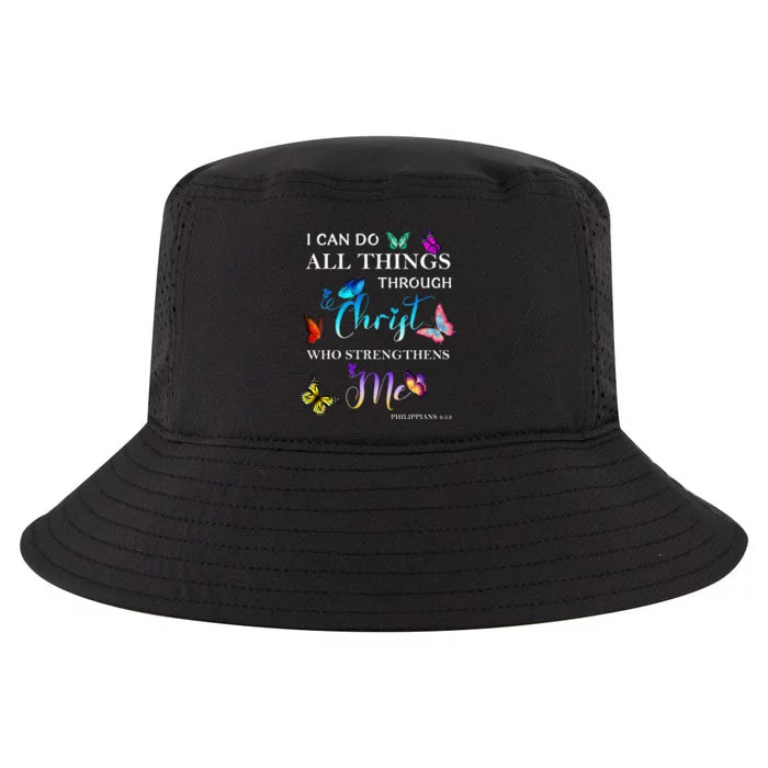 I Can Do All Things Through Christ Butterfly Art Religious Cool Comfort Performance Bucket Hat