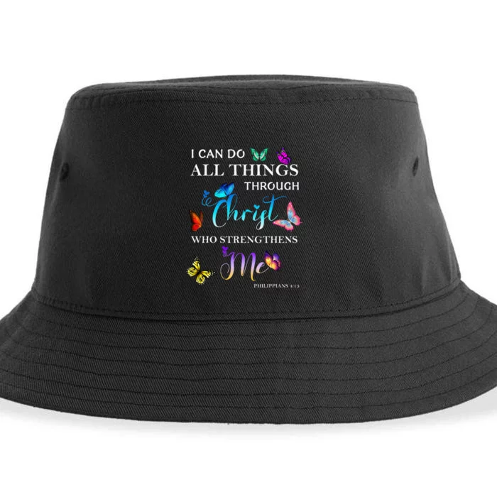 I Can Do All Things Through Christ Butterfly Art Religious Sustainable Bucket Hat