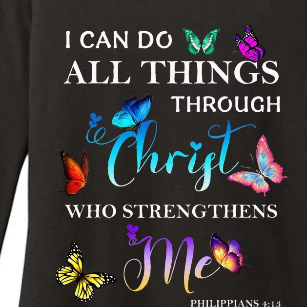 I Can Do All Things Through Christ Butterfly Art Religious Womens CVC Long Sleeve Shirt