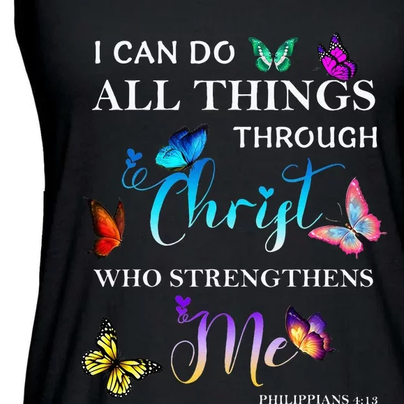 I Can Do All Things Through Christ Butterfly Art Religious Ladies Essential Flowy Tank