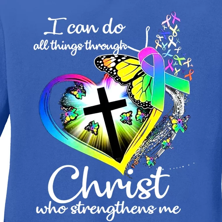 I Can Do All Things Through Christ Butterfly Art Gift Religious Gift Ladies Long Sleeve Shirt