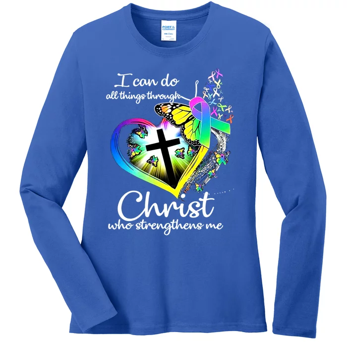 I Can Do All Things Through Christ Butterfly Art Gift Religious Gift Ladies Long Sleeve Shirt