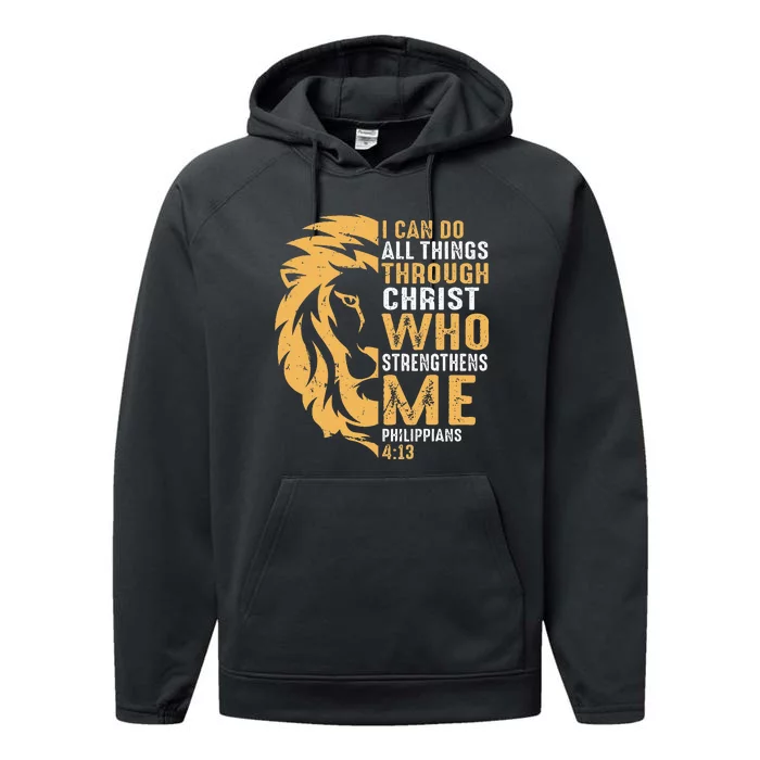 I Can Do All Things Through Christ Lion Faith Performance Fleece Hoodie