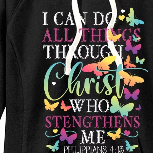 I Can Do All Things Through Christ Butterfly Art Gift Religious Gift Women's Fleece Hoodie