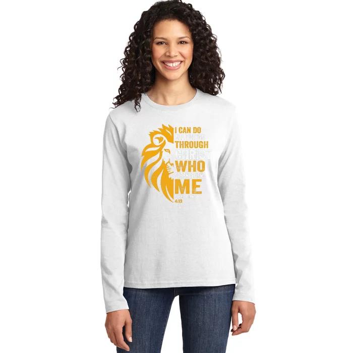 I Can Do All Thing Through Christ Lion Philippians Faith Ladies Long Sleeve Shirt