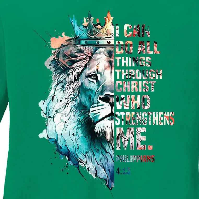 I Can Do All Things Through Christ Lion Faith Christian Ladies Long Sleeve Shirt