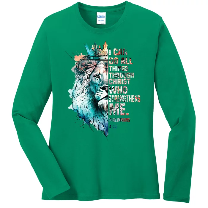 I Can Do All Things Through Christ Lion Faith Christian Ladies Long Sleeve Shirt