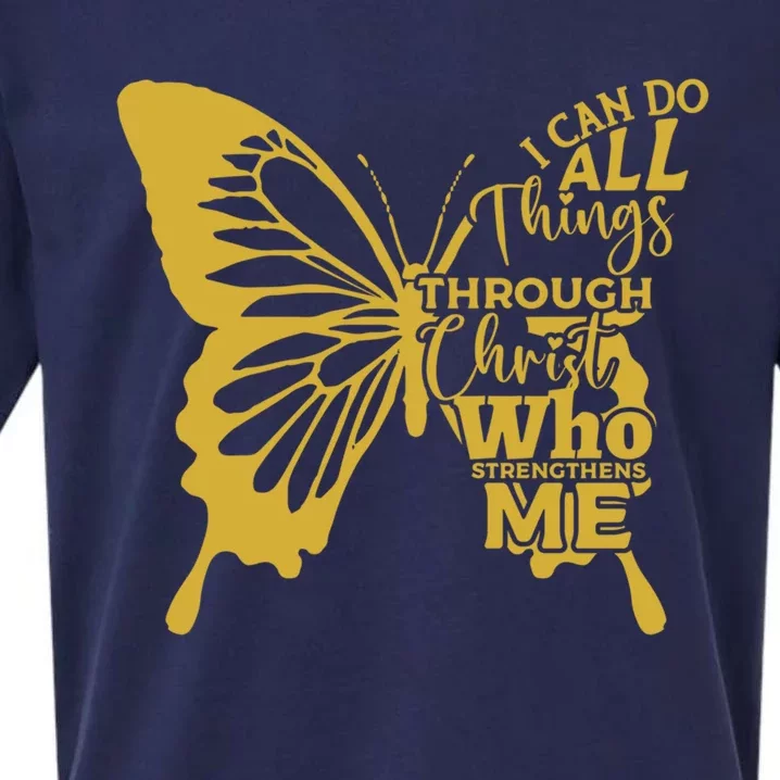 I Can Do All Things Through Christ Butterfly Art Religious Gift Sueded Cloud Jersey T-Shirt