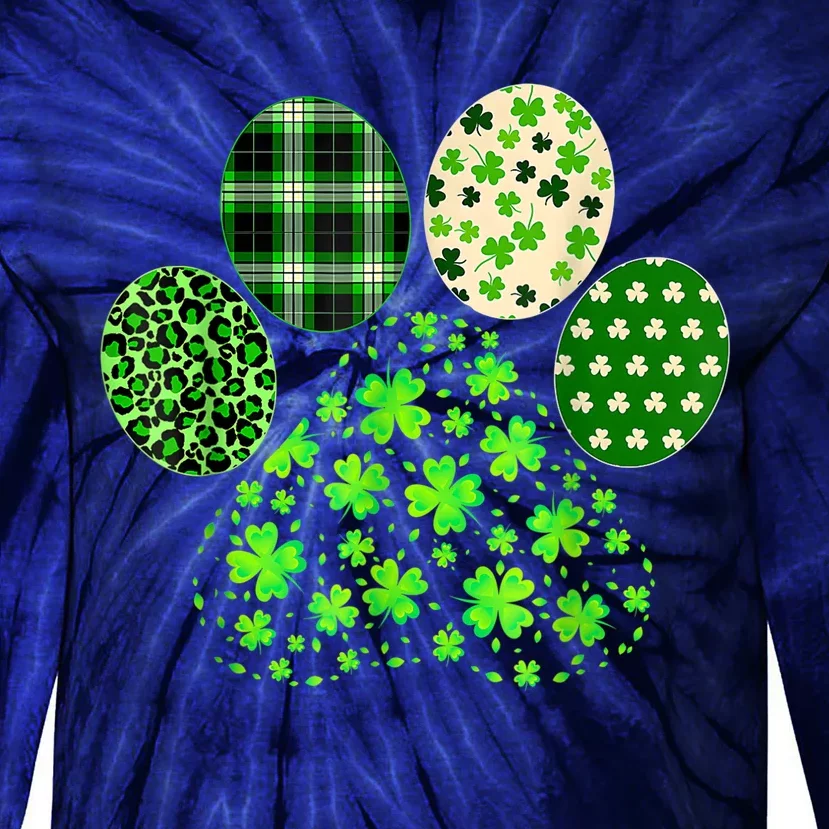 Irish Cute Dog Paw Clovers St Patricks Day Lucky Shamrock Tie-Dye Long Sleeve Shirt