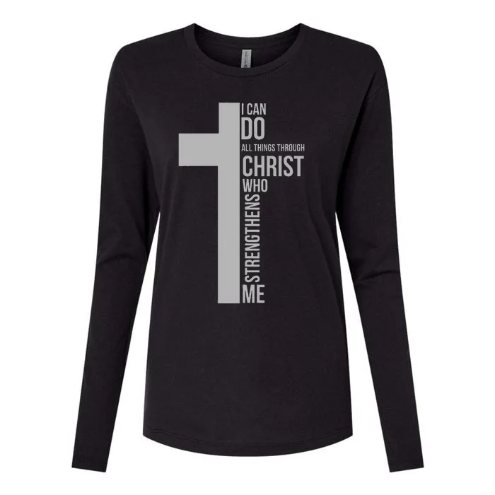 I Can Do All Things Through Christ Who Strengthens Me Cross Womens Cotton Relaxed Long Sleeve T-Shirt