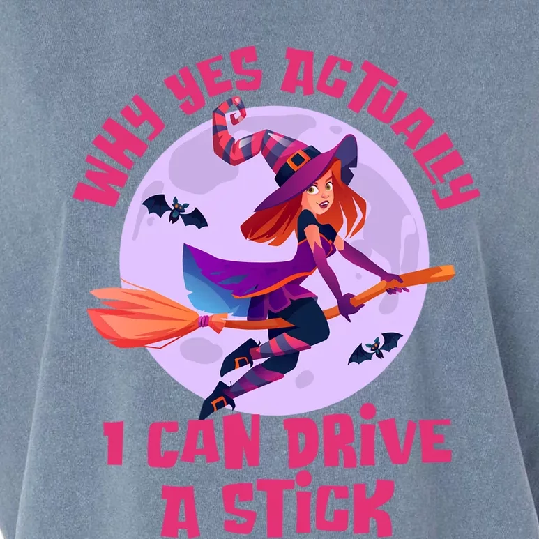 I Can Drive A Stick Cute Witch Riding Magic Broom Halloween Cute Gift Garment-Dyed Women's Muscle Tee