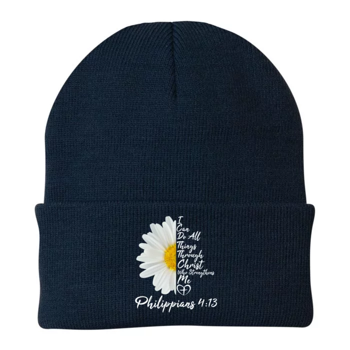 I Can Do All Things Through Christ Who Strengthens Me Philippian 4 13 Flower Knit Cap Winter Beanie