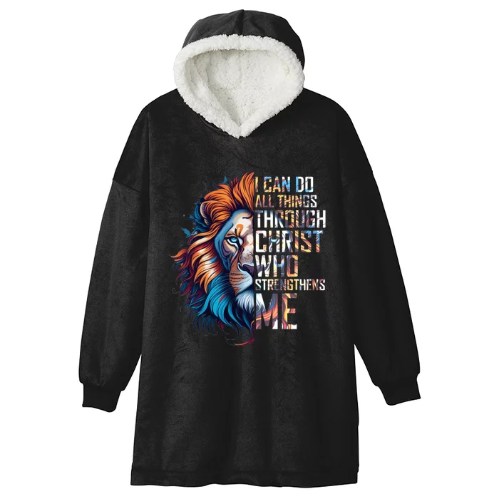 I Can Do All Things Through Christ Lion Faith Religious Hooded Wearable Blanket