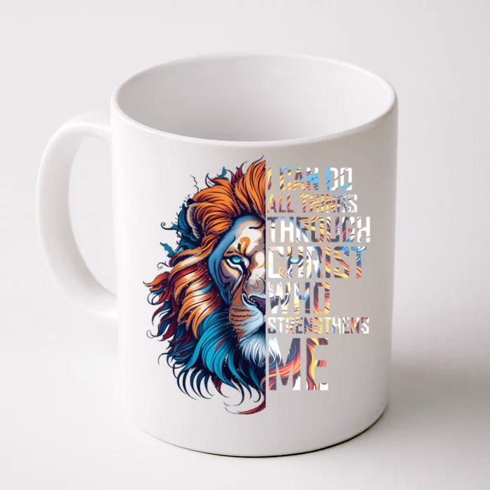 I Can Do All Things Through Christ Lion Faith Religious Front & Back Coffee Mug