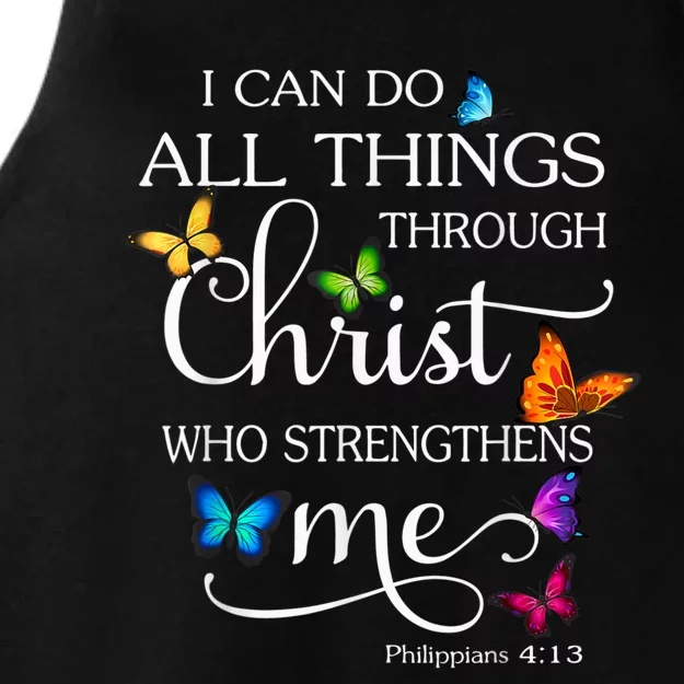 I Can Do All Things Through Christ Butterfly Art Religious Ladies Tri-Blend Wicking Tank