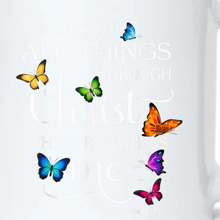 I Can Do All Things Through Christ Butterfly Art Religious Black Color Changing Mug