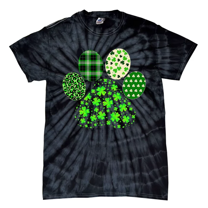 Irish Cute Dog Paw Clovers St Patrick's Day Lucky Shamrock Tie-Dye T-Shirt