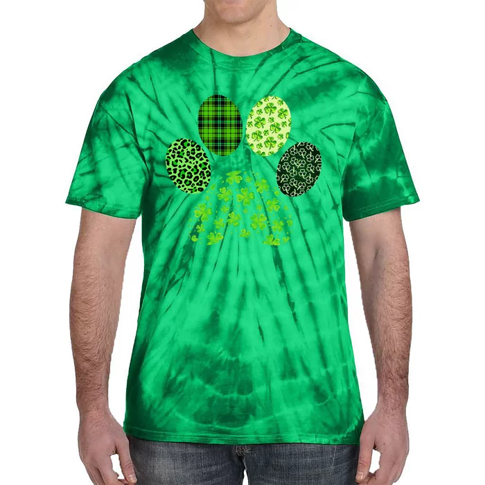 Irish Cute Dog Paw Clovers St Patrick's Day Lucky Shamrock Tie-Dye T-Shirt