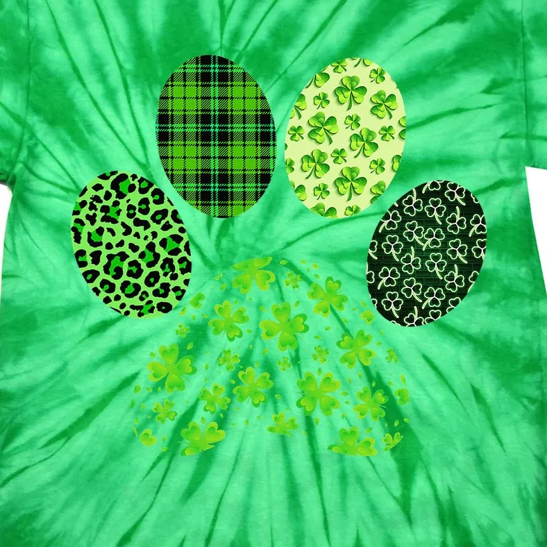 Irish Cute Dog Paw Clovers St Patrick's Day Lucky Shamrock Tie-Dye T-Shirt