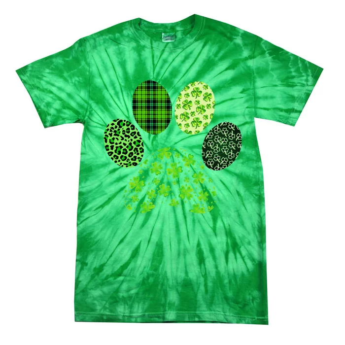 Irish Cute Dog Paw Clovers St Patrick's Day Lucky Shamrock Tie-Dye T-Shirt