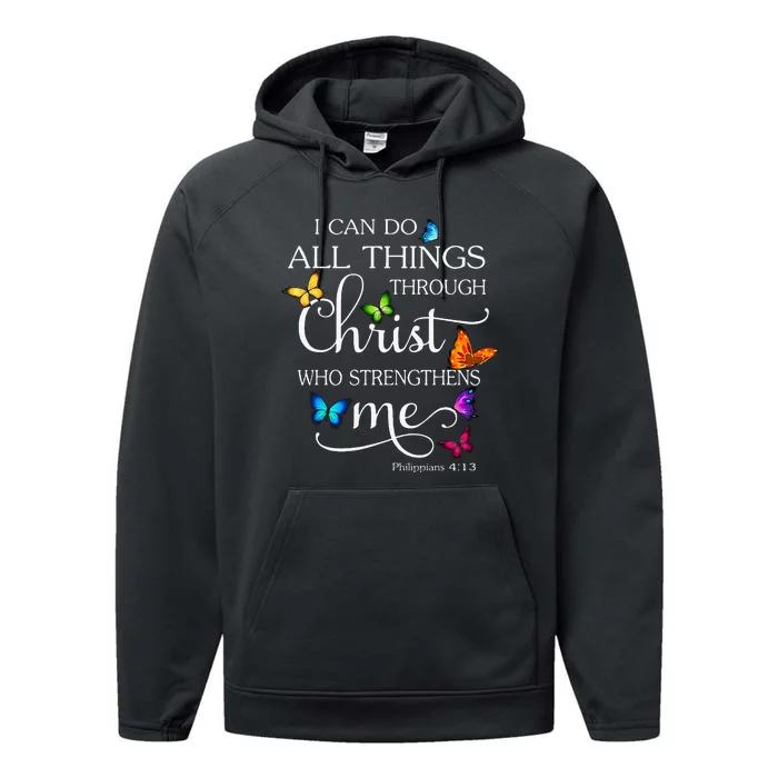 I Can Do All Things Through Christ Butterfly Art Religious Performance Fleece Hoodie