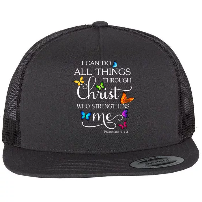 I Can Do All Things Through Christ Butterfly Art Religious Flat Bill Trucker Hat