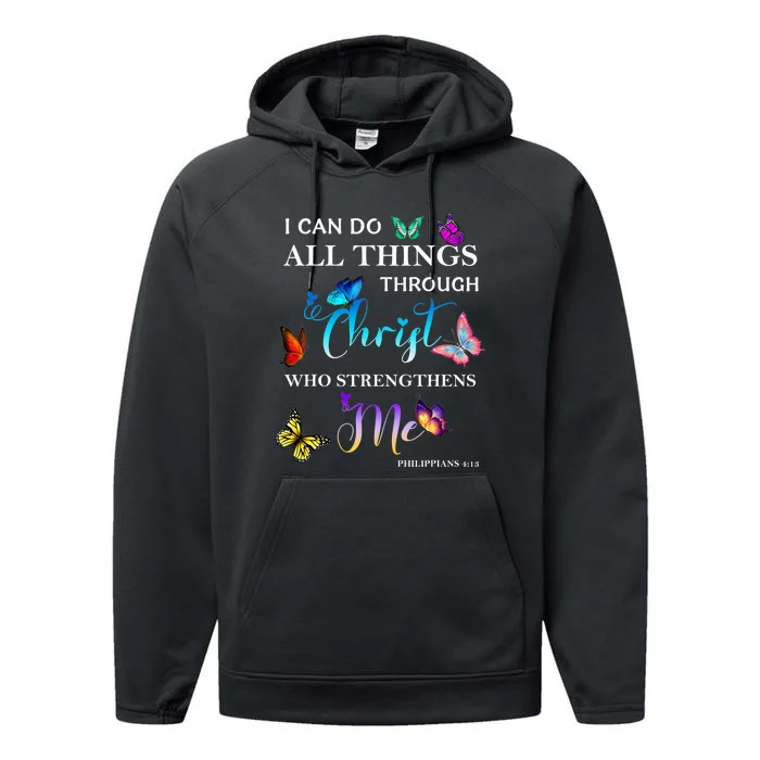 I Can Do All Things Through Christ Butterfly Art Religious Performance Fleece Hoodie