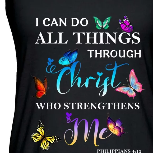 I Can Do All Things Through Christ Butterfly Art Religious Ladies Essential Flowy Tank